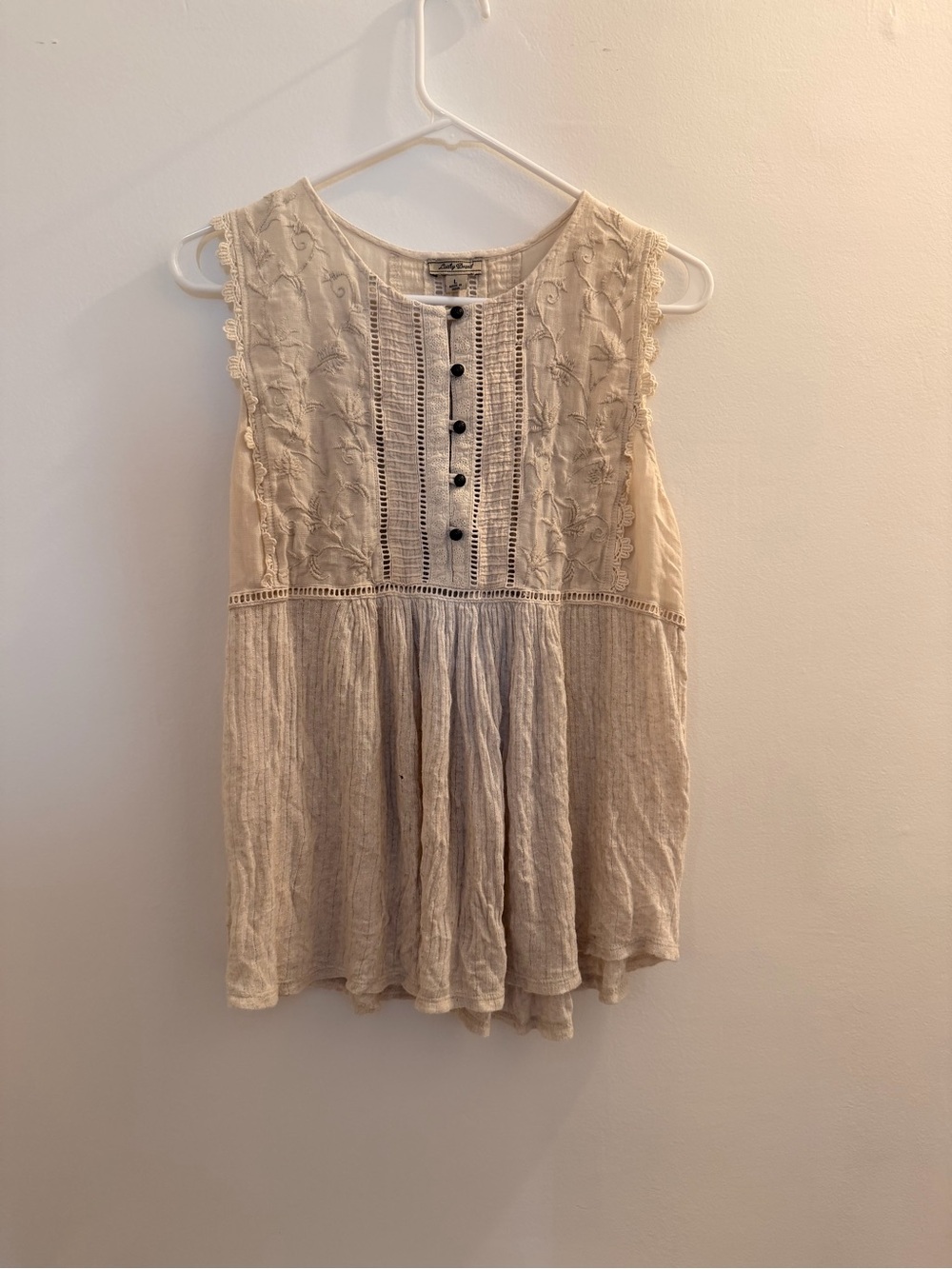 Lucky brand Cream Embroidered Boho Peasant Tank Top